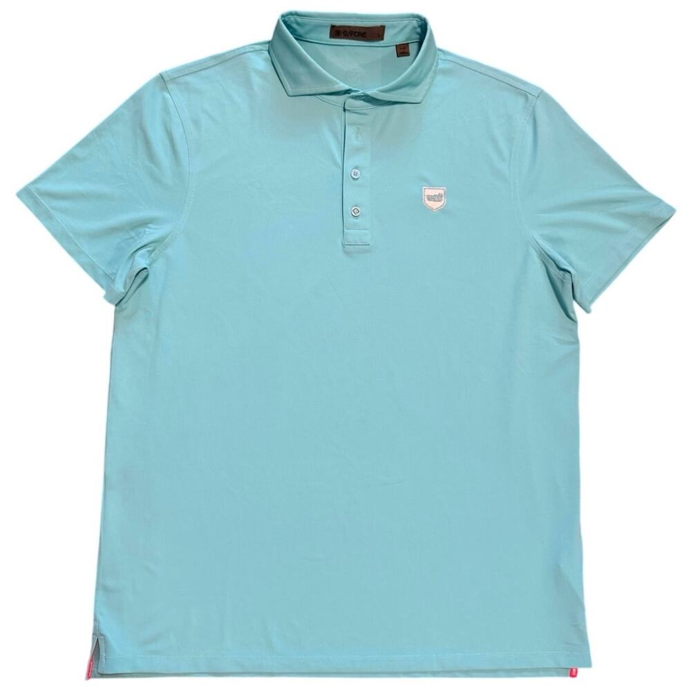G/FORE Men's Pique Golf Polo Shirt Aqua Blue Pray For Birdies Logo Large L